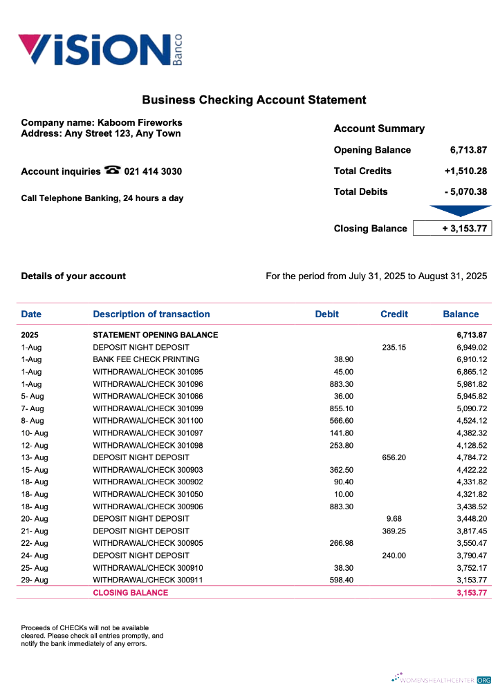 Download Paraguay Vision Banco enterprise statement Word and PDF template Photoshop template